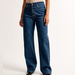Abercrombie Curve Love High Rise 90s Relaxed Jean with fringe hem